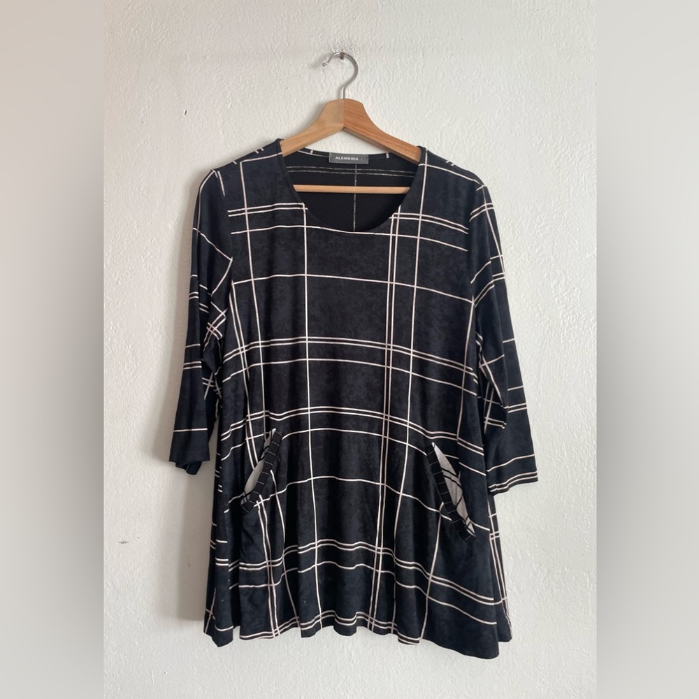 ALEMBIKA Windowpane Mineral Wash 3/4 Sleeve Pocket Tunic